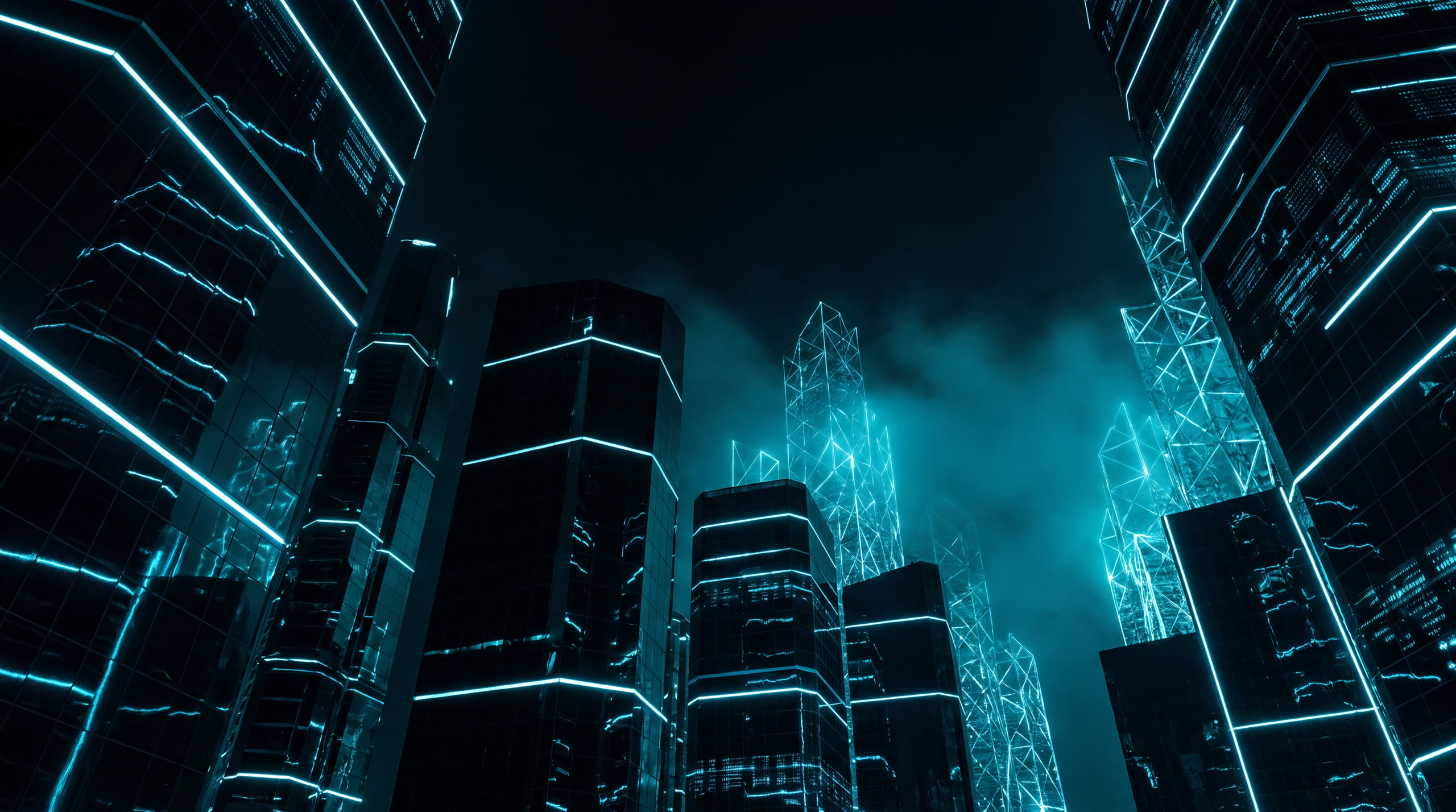 Dubai-inspired architecture merging into rising data structures